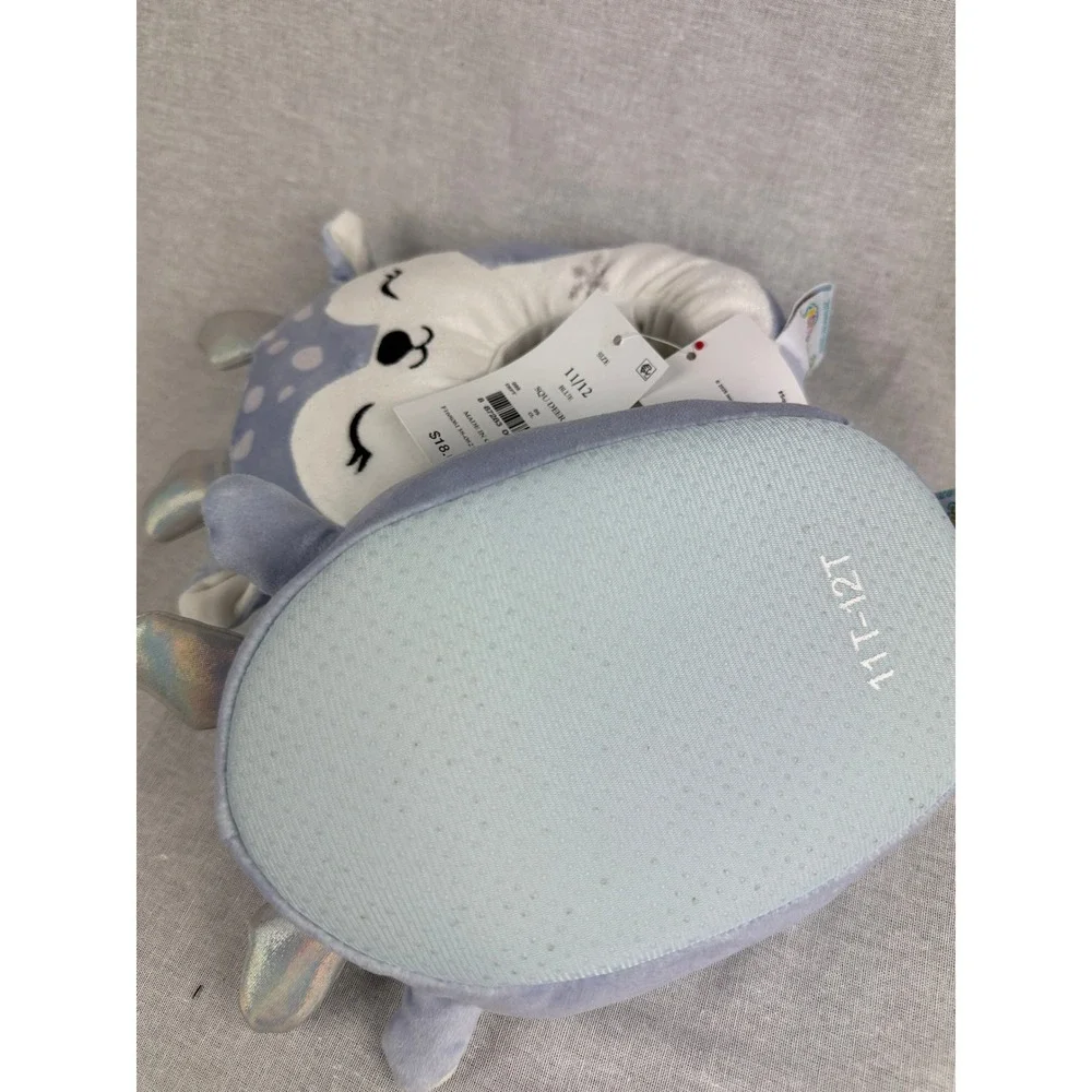 Squishmallows Blue‎ Deer Plush Slippers Kids Size 11/12 Iridescent Antlers New